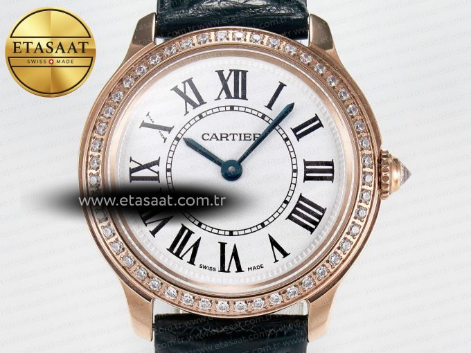 Ronde Louis Cartier 29mm RG DRF 1:1 Best Edition Sandblasted Beige Dial Diamonds Bezel on Black Leather Strap Ronda Quartz - Görsel 4
