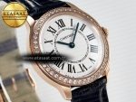 Ronde Louis Cartier 29mm RG DRF 1:1 Best Edition Sandblasted Beige Dial Diamonds Bezel on Black Leather Strap Ronda Quartz - Görsel 5