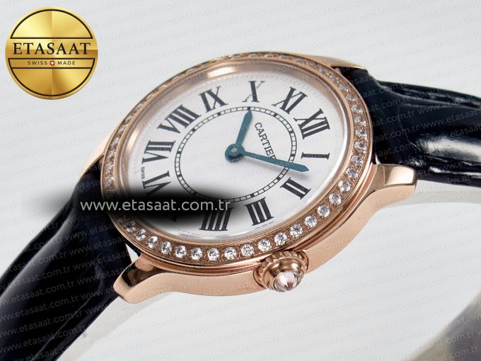 Ronde Louis Cartier 29mm RG DRF 1:1 Best Edition Sandblasted Beige Dial Diamonds Bezel on Black Leather Strap Ronda Quartz - Görsel 6
