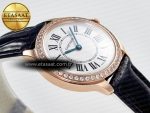 Ronde Louis Cartier 29mm RG DRF 1:1 Best Edition Sandblasted Beige Dial Diamonds Bezel on Black Leather Strap Ronda Quartz - Görsel 7