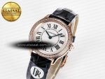 Ronde Louis Cartier 29mm RG DRF 1:1 Best Edition Sandblasted Beige Dial Diamonds Bezel on Blue Leather Strap Ronda Quartz
