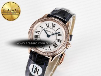 Ronde Louis Cartier 29mm RG DRF 1:1 Best Edition Sandblasted Beige Dial Diamonds Bezel on Blue Leather Strap Ronda Quartz