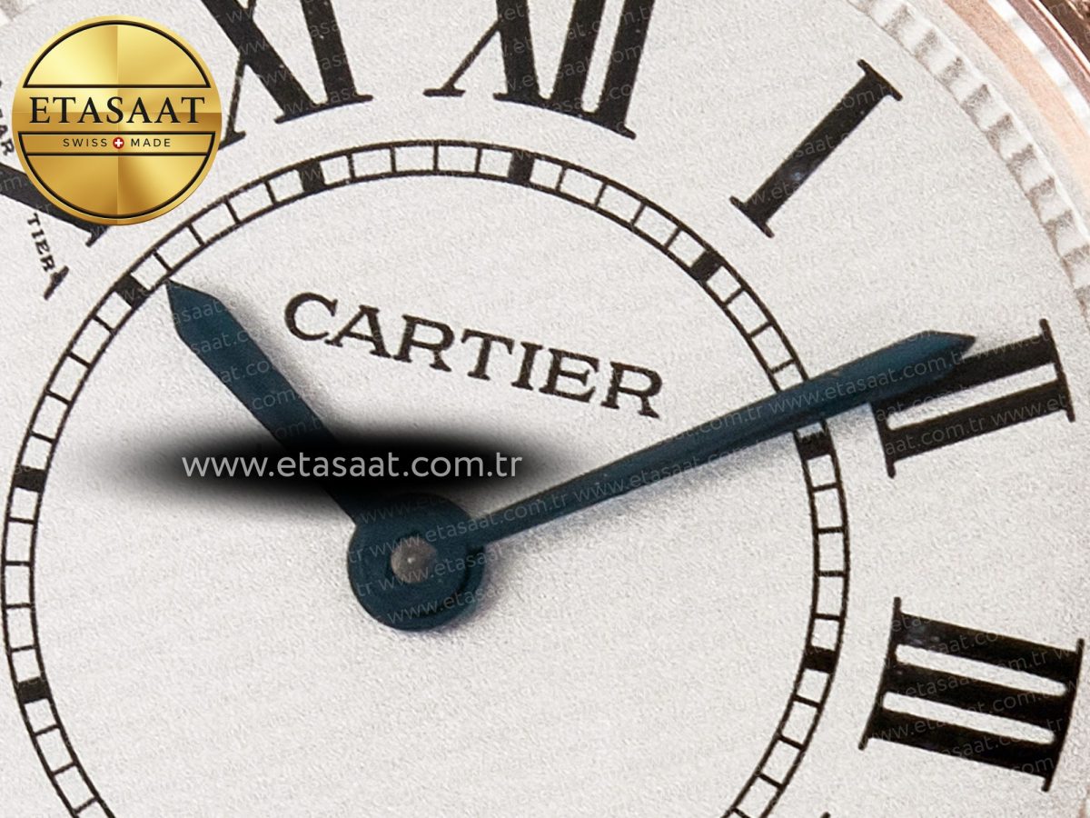 Ronde Louis Cartier 29mm RG DRF 1:1 Best Edition Sandblasted Beige Dial Diamonds Bezel on Blue Leather Strap Ronda Quartz - Görsel 11