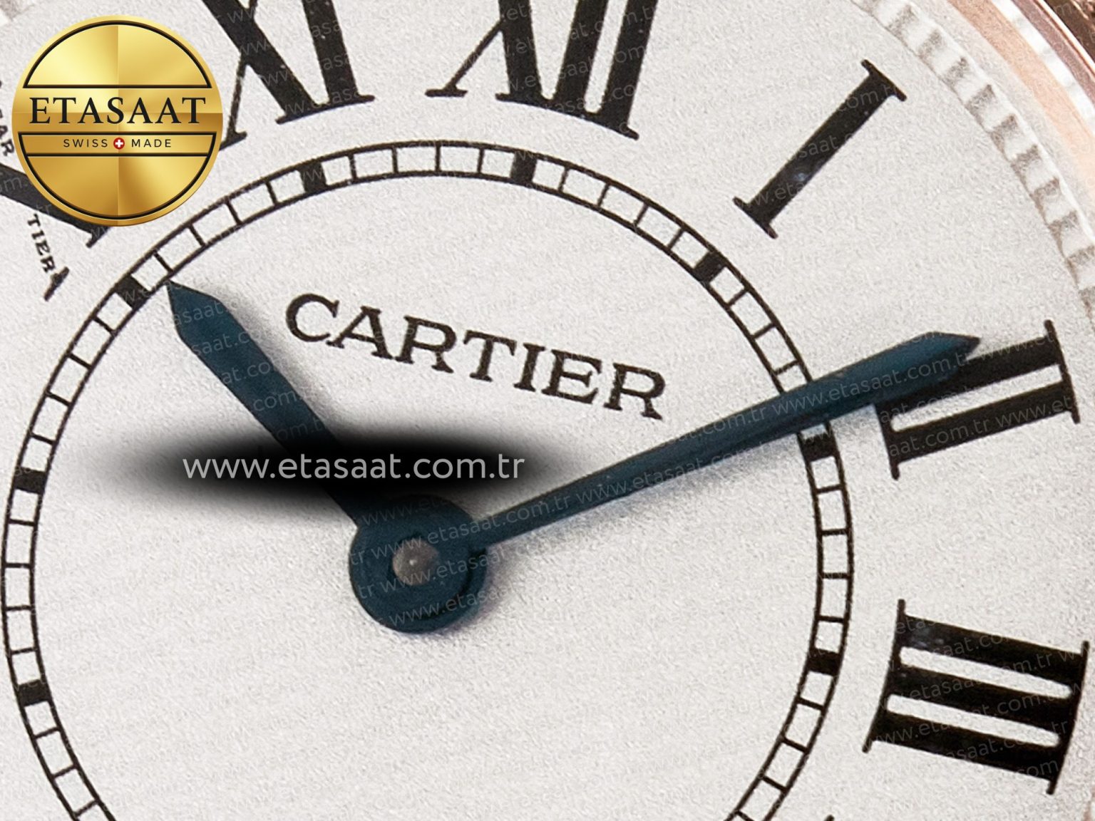 Ronde Louis Cartier 29mm RG DRF 1:1 Best Edition Sandblasted Beige Dial Diamonds Bezel on Blue Leather Strap Ronda Quartz - Görsel 11