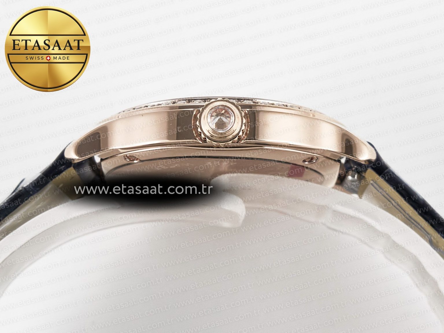 Ronde Louis Cartier 29mm RG DRF 1:1 Best Edition Sandblasted Beige Dial Diamonds Bezel on Blue Leather Strap Ronda Quartz - Görsel 15