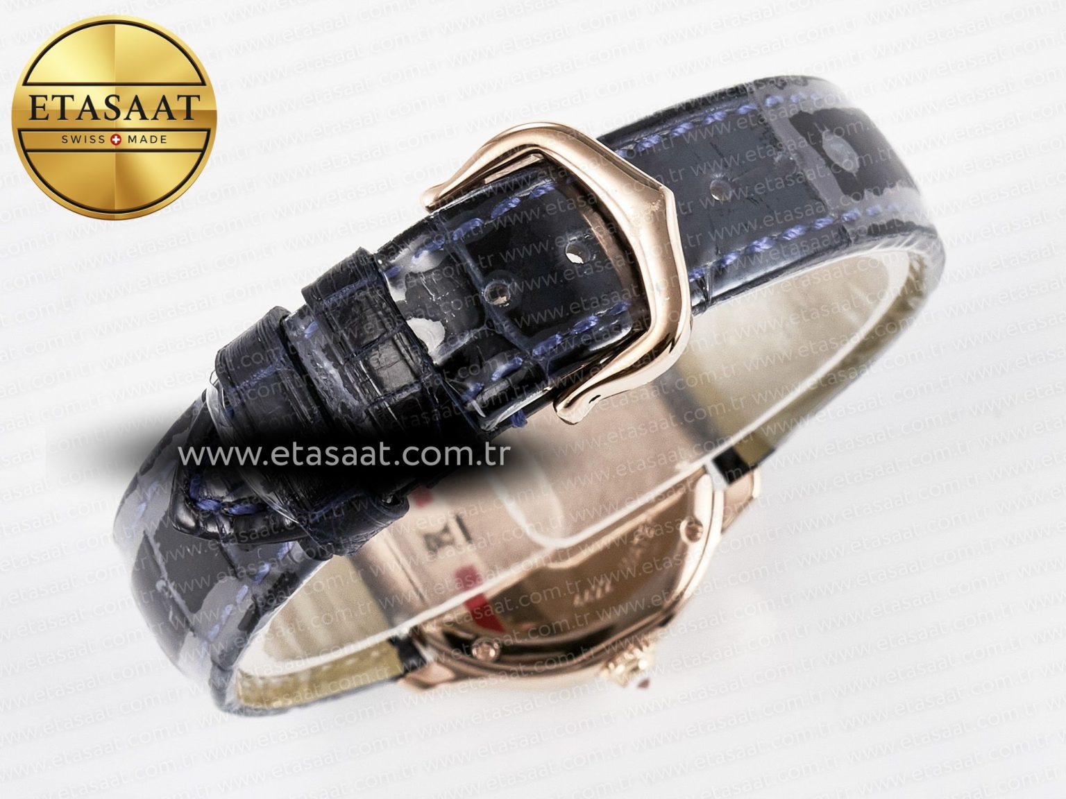 Ronde Louis Cartier 29mm RG DRF 1:1 Best Edition Sandblasted Beige Dial Diamonds Bezel on Blue Leather Strap Ronda Quartz - Görsel 16