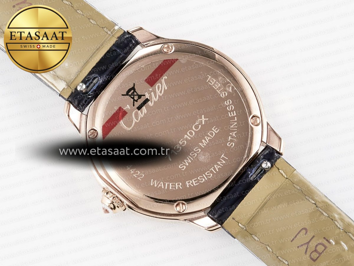 Ronde Louis Cartier 29mm RG DRF 1:1 Best Edition Sandblasted Beige Dial Diamonds Bezel on Blue Leather Strap Ronda Quartz - Görsel 17