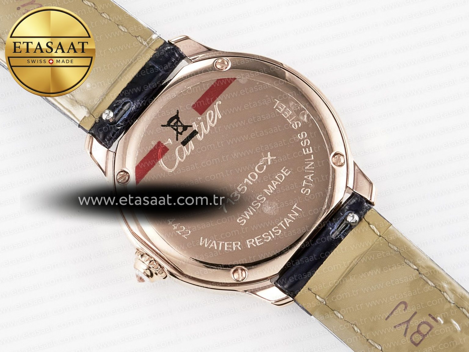 Ronde Louis Cartier 29mm RG DRF 1:1 Best Edition Sandblasted Beige Dial Diamonds Bezel on Blue Leather Strap Ronda Quartz - Görsel 17