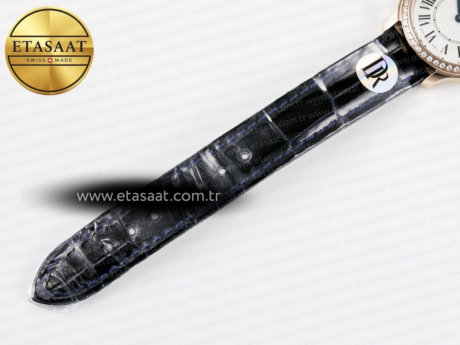 Ronde Louis Cartier 29mm RG DRF 1:1 Best Edition Sandblasted Beige Dial Diamonds Bezel on Blue Leather Strap Ronda Quartz - Görsel 18