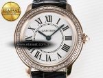 Ronde Louis Cartier 29mm RG DRF 1:1 Best Edition Sandblasted Beige Dial Diamonds Bezel on Blue Leather Strap Ronda Quartz - Görsel 4