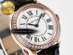 Ronde Louis Cartier 29mm RG DRF 1:1 Best Edition Sandblasted Beige Dial Diamonds Bezel on Blue Leather Strap Ronda Quartz - Görsel 5