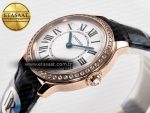 Ronde Louis Cartier 29mm RG DRF 1:1 Best Edition Sandblasted Beige Dial Diamonds Bezel on Blue Leather Strap Ronda Quartz - Görsel 6