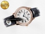 Ronde Louis Cartier 29mm RG DRF 1:1 Best Edition Sandblasted Beige Dial Diamonds Bezel on Blue Leather Strap Ronda Quartz - Görsel 8