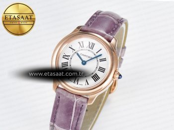 Ronde Louis Cartier 29mm RG DRF 1:1 Best Edition Sandblasted Beige Dial on Purple Leather Strap Ronda Quartz