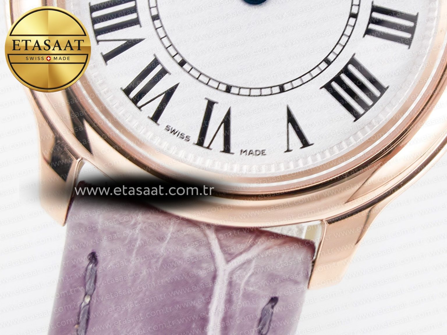 Ronde Louis Cartier 29mm RG DRF 1:1 Best Edition Sandblasted Beige Dial on Purple Leather Strap Ronda Quartz - Görsel 11