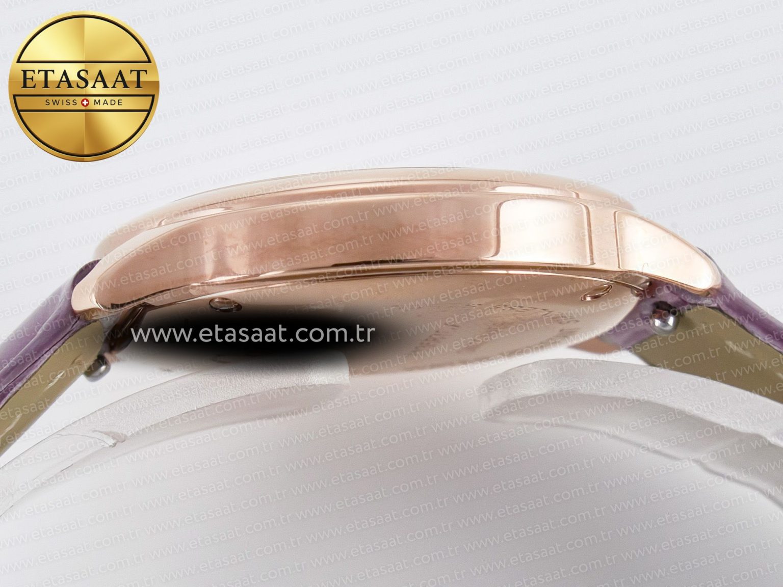 Ronde Louis Cartier 29mm RG DRF 1:1 Best Edition Sandblasted Beige Dial on Purple Leather Strap Ronda Quartz - Görsel 12