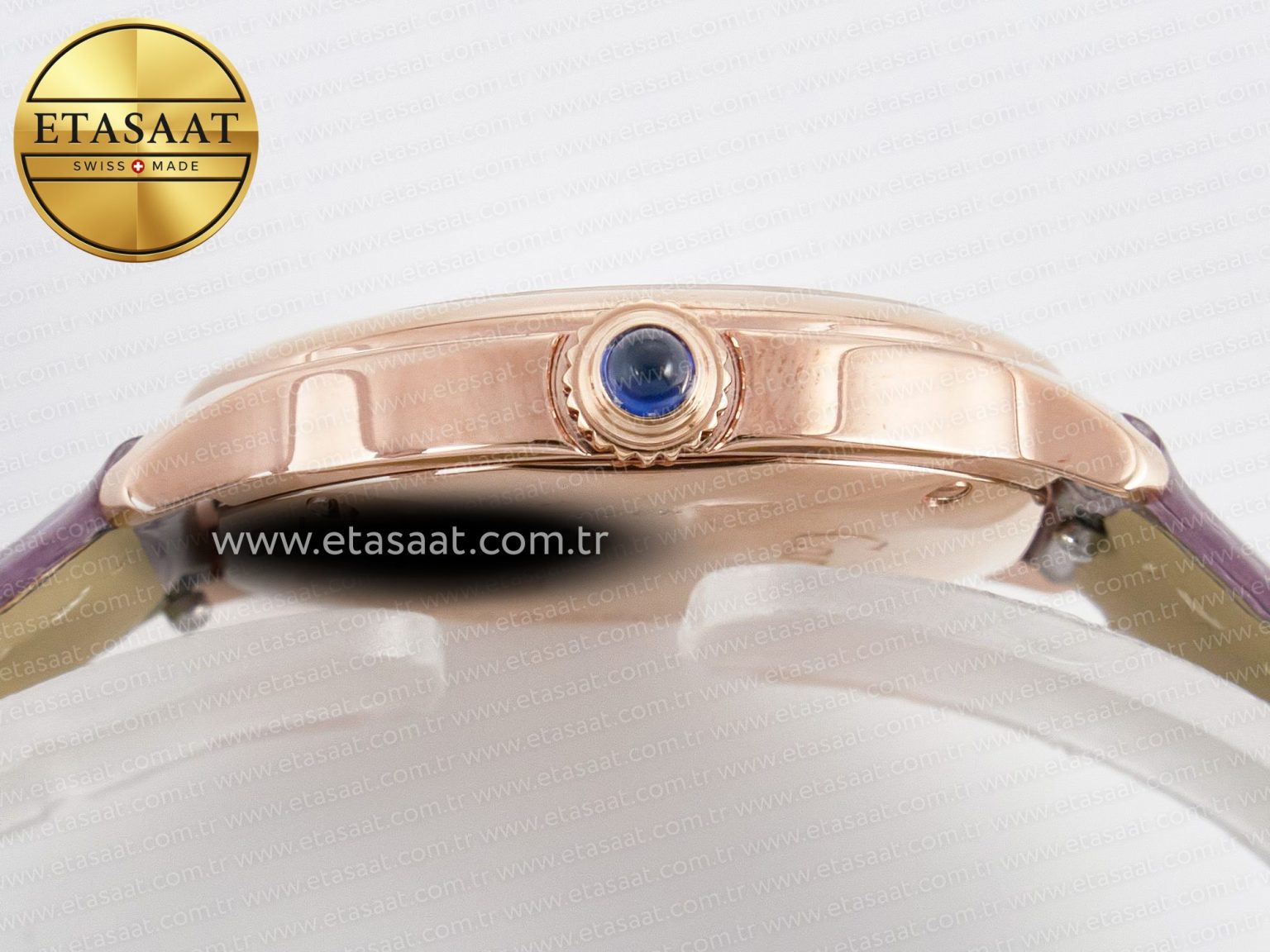 Ronde Louis Cartier 29mm RG DRF 1:1 Best Edition Sandblasted Beige Dial on Purple Leather Strap Ronda Quartz - Görsel 13