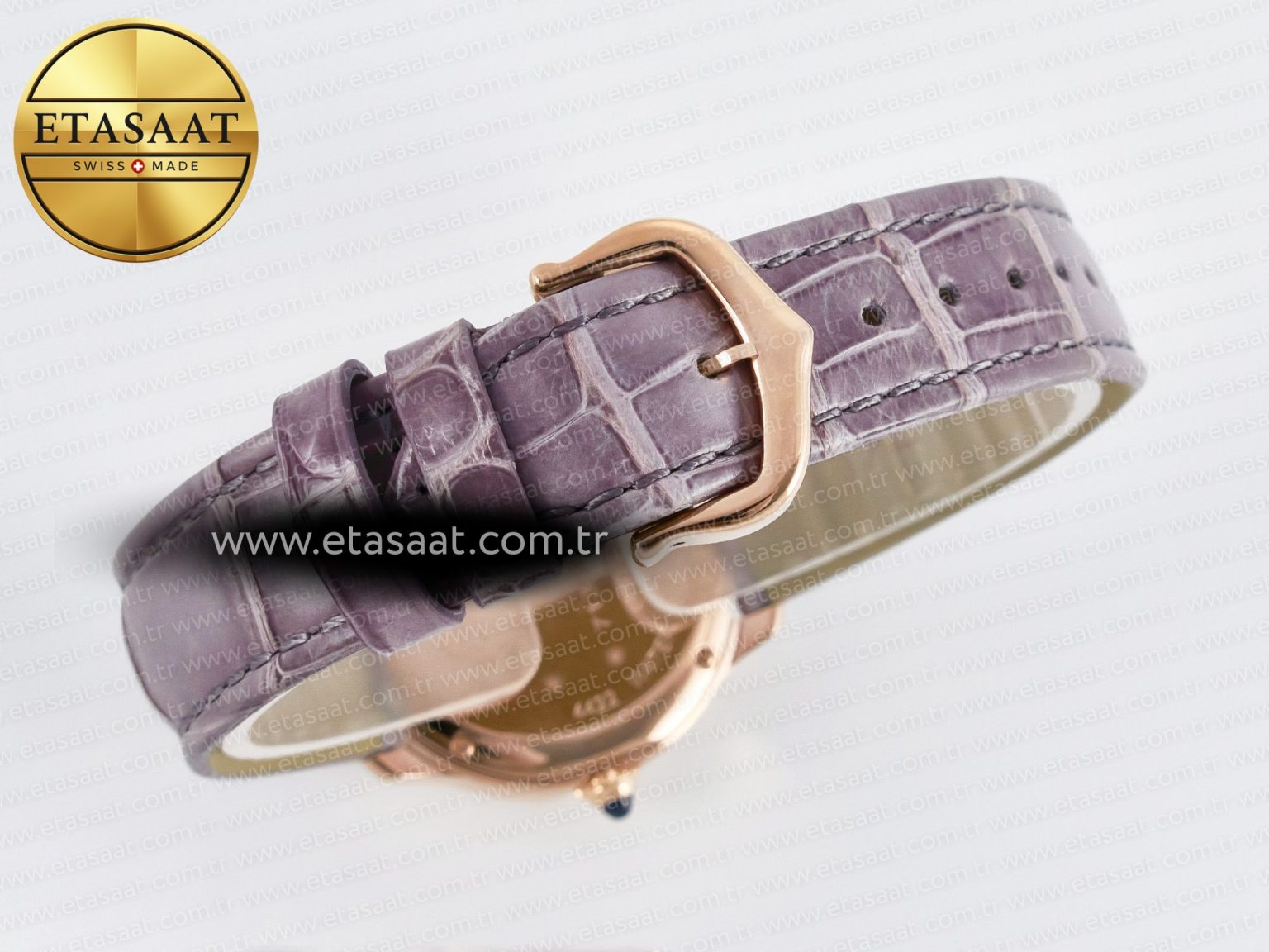 Ronde Louis Cartier 29mm RG DRF 1:1 Best Edition Sandblasted Beige Dial on Purple Leather Strap Ronda Quartz - Görsel 14