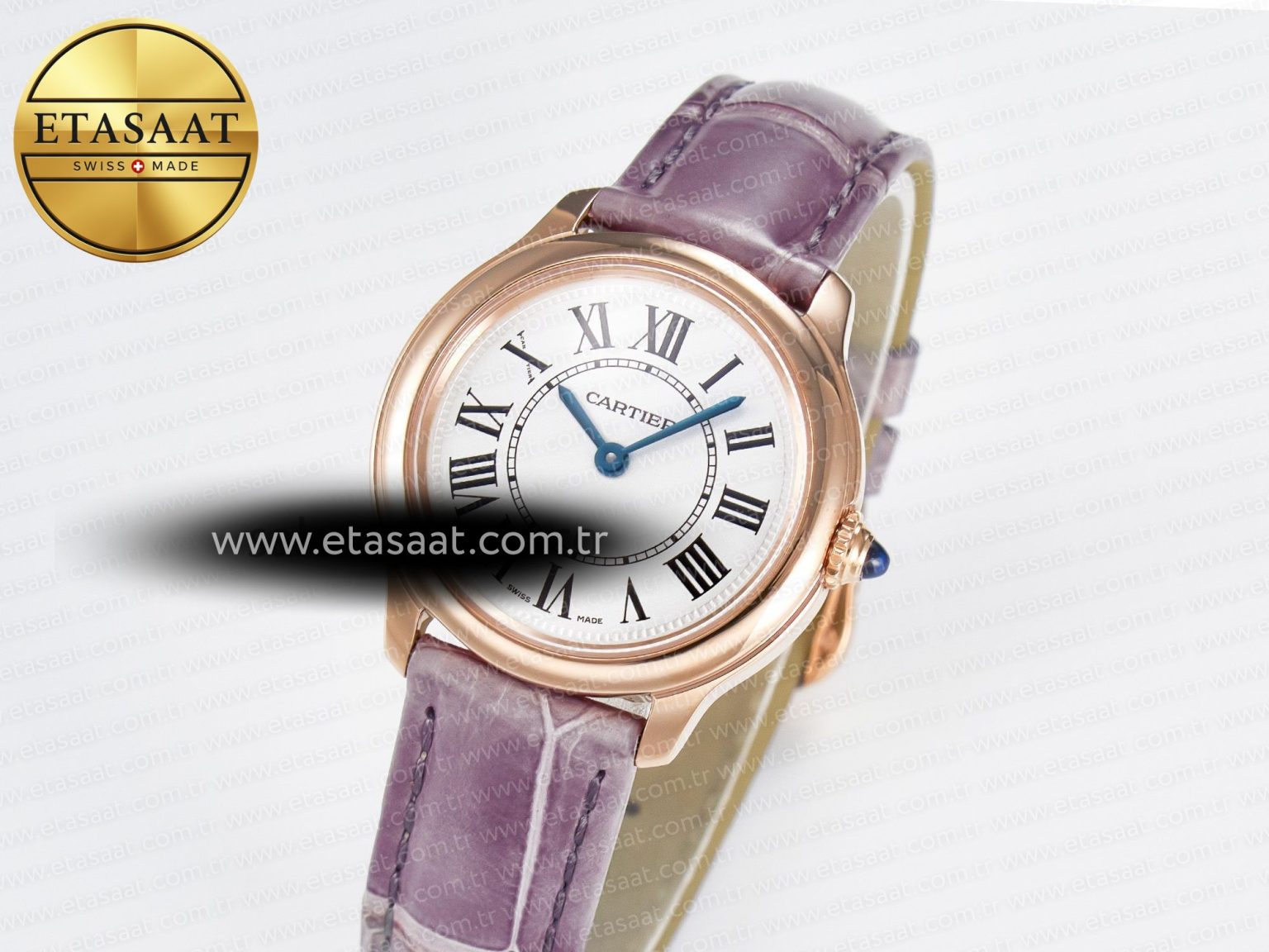 Ronde Louis Cartier 29mm RG DRF 1:1 Best Edition Sandblasted Beige Dial on Purple Leather Strap Ronda Quartz - Görsel 2