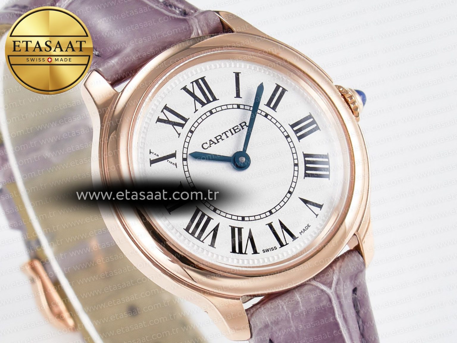 Ronde Louis Cartier 29mm RG DRF 1:1 Best Edition Sandblasted Beige Dial on Purple Leather Strap Ronda Quartz - Görsel 5