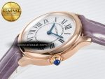 Ronde Louis Cartier 29mm RG DRF 1:1 Best Edition Sandblasted Beige Dial on Purple Leather Strap Ronda Quartz - Görsel 6