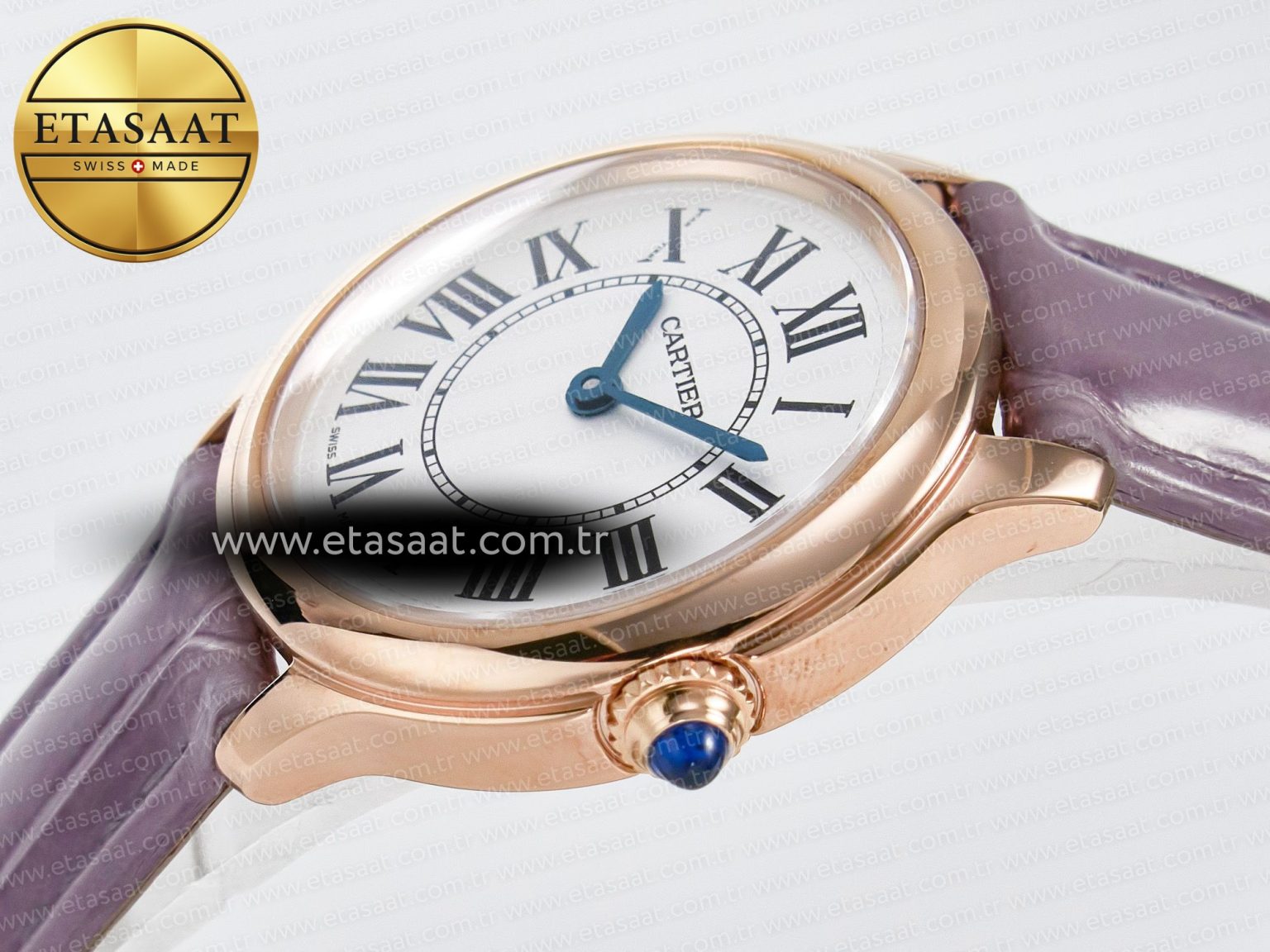 Ronde Louis Cartier 29mm RG DRF 1:1 Best Edition Sandblasted Beige Dial on Purple Leather Strap Ronda Quartz - Görsel 6