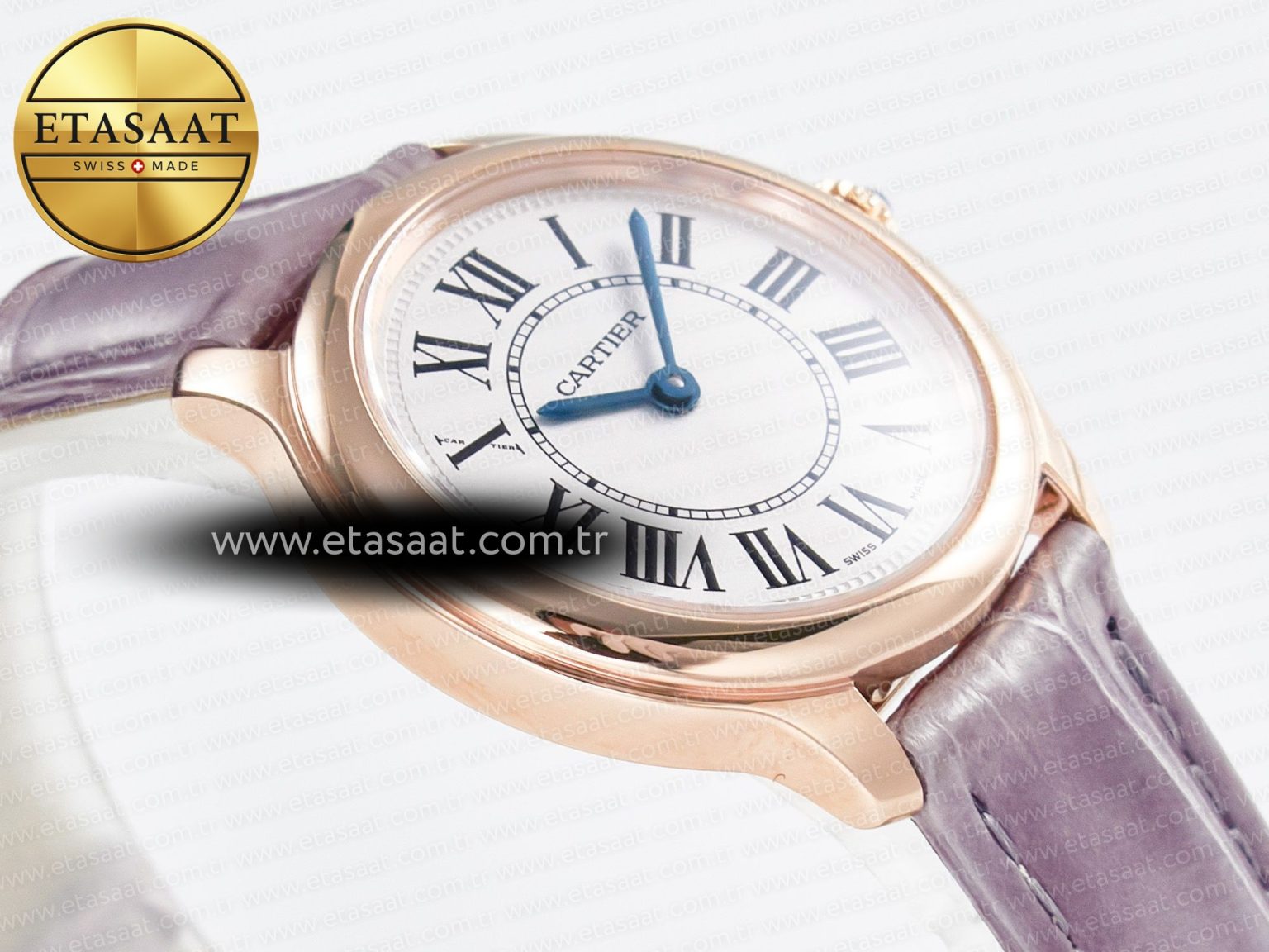 Ronde Louis Cartier 29mm RG DRF 1:1 Best Edition Sandblasted Beige Dial on Purple Leather Strap Ronda Quartz - Görsel 7