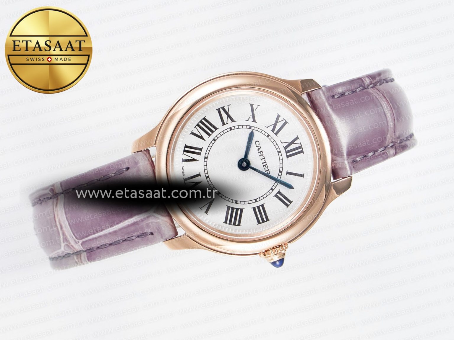 Ronde Louis Cartier 29mm RG DRF 1:1 Best Edition Sandblasted Beige Dial on Purple Leather Strap Ronda Quartz - Görsel 8