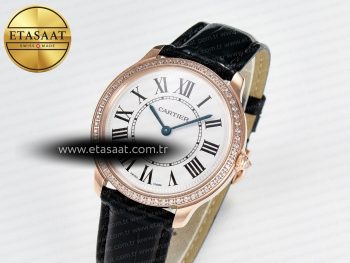 Ronde Louis Cartier 36mm RG DRF 1:1 Best Edition Sandblasted Beige Dial Diamonds Bezel on Black Leather Strap Ronda Quartz