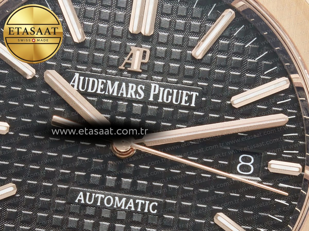 Royal Oak 41mm 15400 RG ZF 1:1 Best Edition Black Textured Dial on RG Bracelet V2 SA3120 Super Clone - Görsel 11