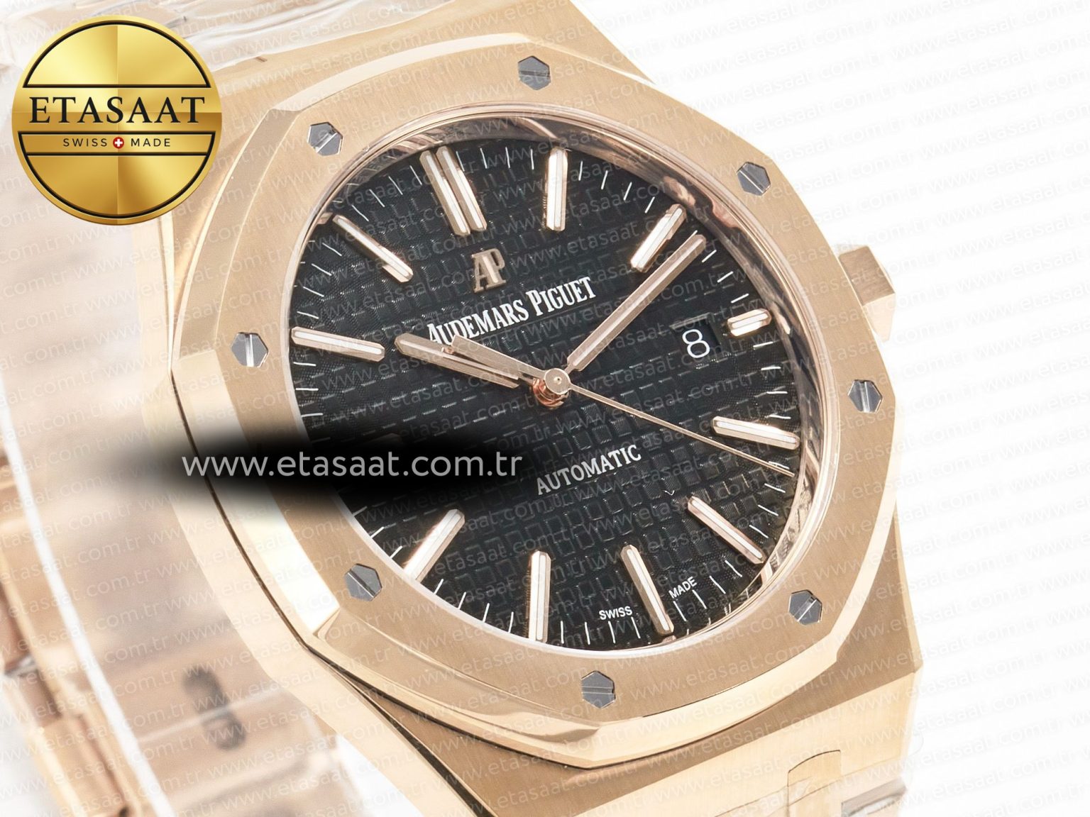 Royal Oak 41mm 15400 RG ZF 1:1 Best Edition Black Textured Dial on RG Bracelet V2 SA3120 Super Clone - Görsel 5
