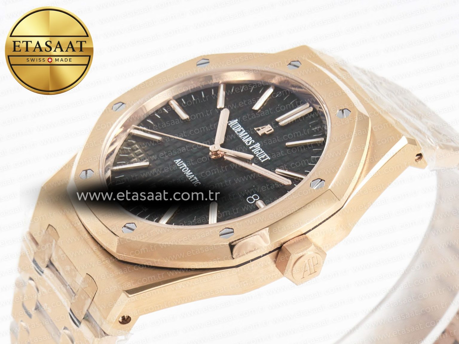 Royal Oak 41mm 15400 RG ZF 1:1 Best Edition Black Textured Dial on RG Bracelet V2 SA3120 Super Clone - Görsel 6