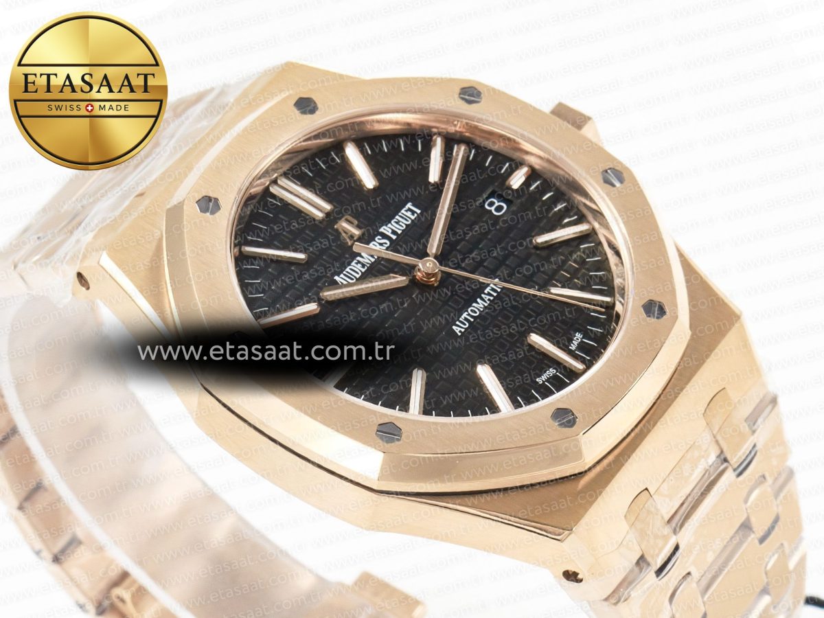 Royal Oak 41mm 15400 RG ZF 1:1 Best Edition Black Textured Dial on RG Bracelet V2 SA3120 Super Clone - Görsel 7