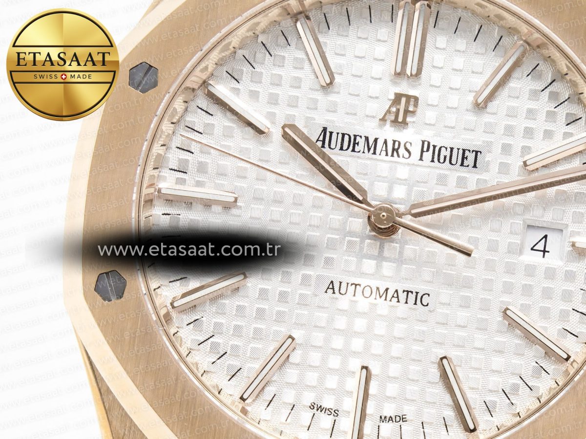 Royal Oak 41mm 15400 RG ZF 1:1 Best Edition White Textured Dial on RG Bracelet V2 SA3120 Super Clone - Görsel 10