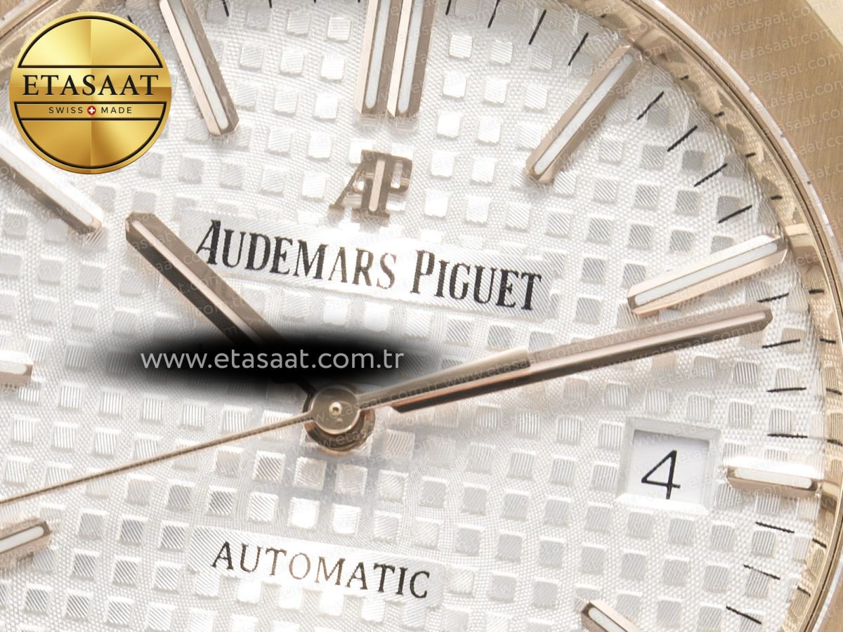 Royal Oak 41mm 15400 RG ZF 1:1 Best Edition White Textured Dial on RG Bracelet V2 SA3120 Super Clone - Görsel 11