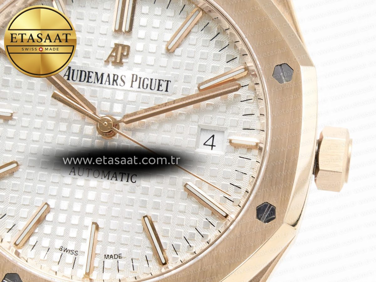 Royal Oak 41mm 15400 RG ZF 1:1 Best Edition White Textured Dial on RG Bracelet V2 SA3120 Super Clone - Görsel 12