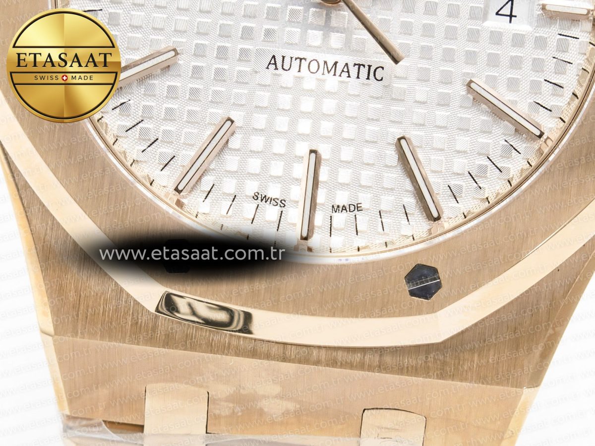 Royal Oak 41mm 15400 RG ZF 1:1 Best Edition White Textured Dial on RG Bracelet V2 SA3120 Super Clone - Görsel 13
