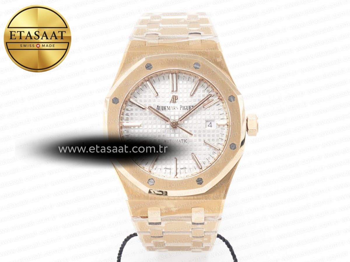 Royal Oak 41mm 15400 RG ZF 1:1 Best Edition White Textured Dial on RG Bracelet V2 SA3120 Super Clone - Görsel 3