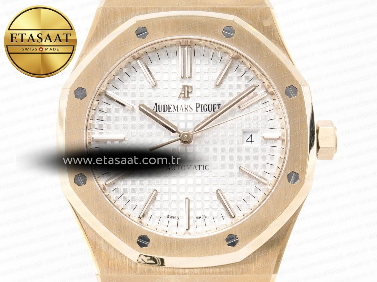 Royal Oak 41mm 15400 RG ZF 1:1 Best Edition White Textured Dial on RG Bracelet V2 SA3120 Super Clone - Görsel 4