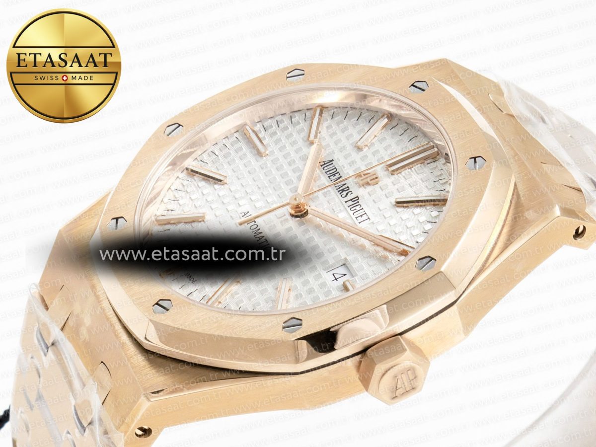 Royal Oak 41mm 15400 RG ZF 1:1 Best Edition White Textured Dial on RG Bracelet V2 SA3120 Super Clone - Görsel 6