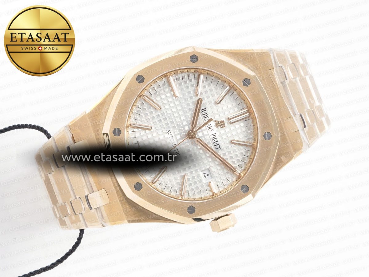 Royal Oak 41mm 15400 RG ZF 1:1 Best Edition White Textured Dial on RG Bracelet V2 SA3120 Super Clone - Görsel 8