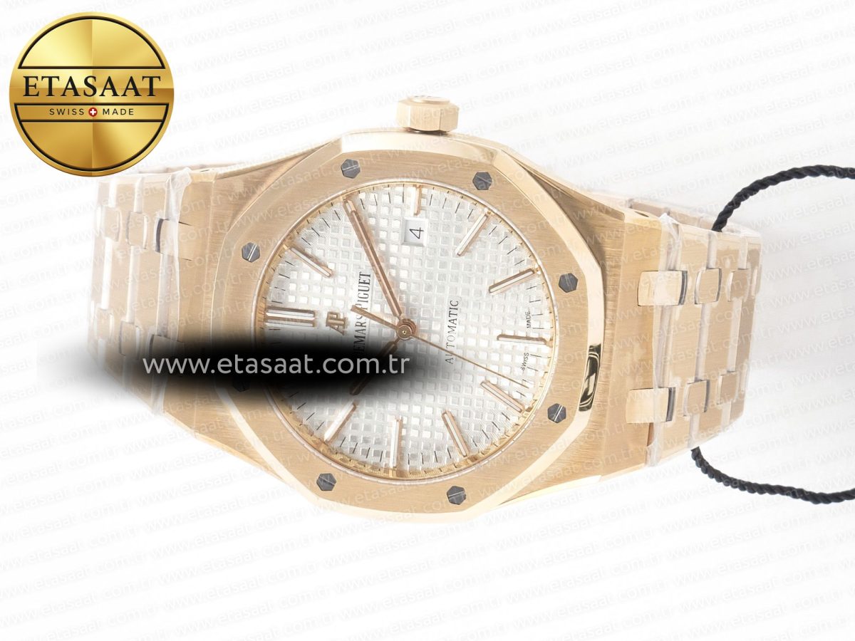 Royal Oak 41mm 15400 RG ZF 1:1 Best Edition White Textured Dial on RG Bracelet V2 SA3120 Super Clone - Görsel 9