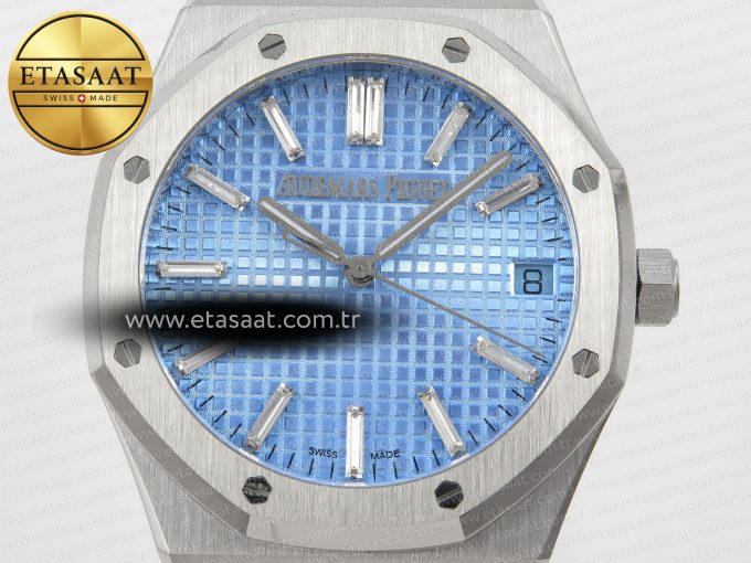 Royal Oak 41mm 15510BC SS ZF 1:1 Best Edition Ice Blue Crystal Dial on SS Bracelet SA4302 Super Clone V3 - Görsel 4