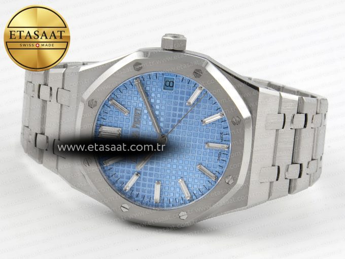 Royal Oak 41mm 15510BC SS ZF 1:1 Best Edition Ice Blue Crystal Dial on SS Bracelet SA4302 Super Clone V3 - Görsel 9