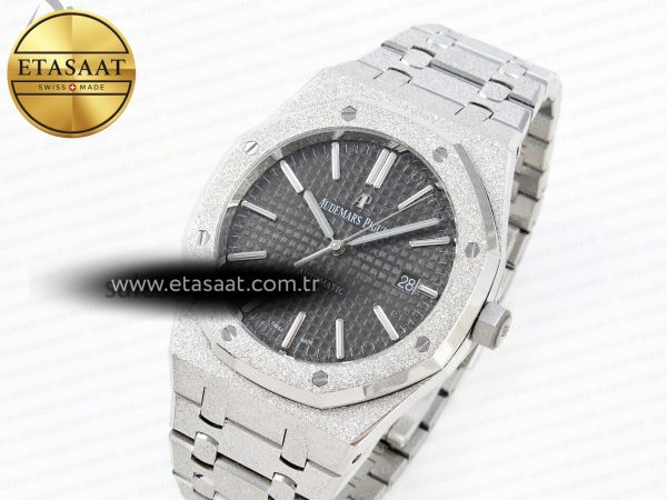 Royal Oak 41MM FROSTED SS APSF 1:1 BEST EDITION GRAY TEXTURED DIAL ON SS BRACELET SA3120 SUPER CLONE