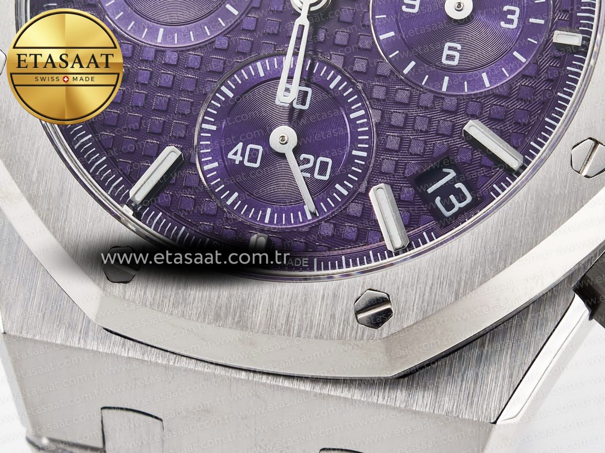 Royal Oak Chrono 26240 SS APSF 1:1 Best Edition Purple Dial on SS Bracelet SA4401 Super Clone - Görsel 12