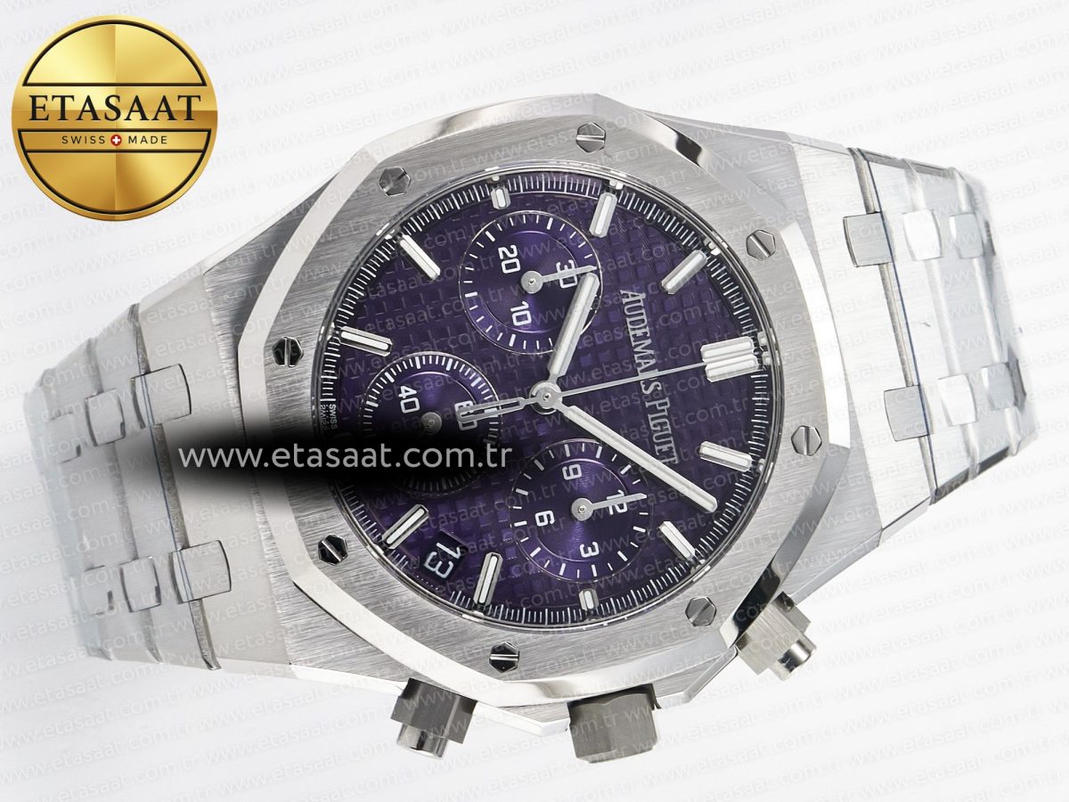 Royal Oak Chrono 26240 SS APSF 1:1 Best Edition Purple Dial on SS Bracelet SA4401 Super Clone - Görsel 8