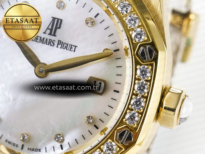 Royal Oak Ladies 33mm YG DRF Best Edition MOP Dial Diamonds Bezel on White Rubber Strap ETA Quartz - Görsel 11