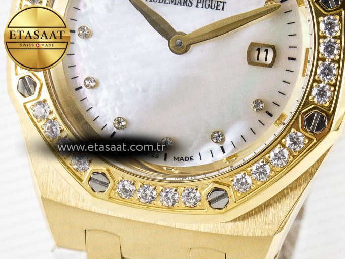 Royal Oak Ladies 33mm YG DRF Best Edition MOP Dial Diamonds Bezel on White Rubber Strap ETA Quartz - Görsel 12