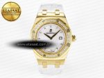 Royal Oak Ladies 33mm YG DRF Best Edition MOP Dial Diamonds Bezel on White Rubber Strap ETA Quartz - Görsel 3